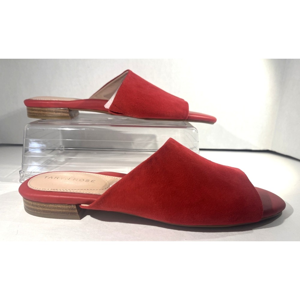 NWOB Taryn Rose Vanessa Suede Slip-on Flat Mules Slides Red Women's 9B Comfort - Picture 2 of 8